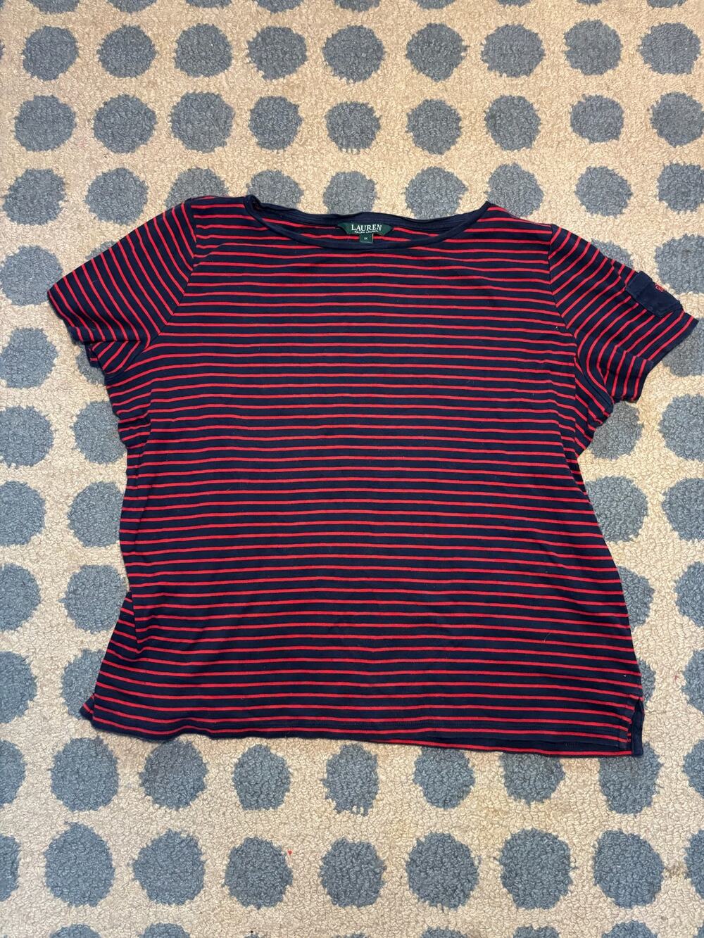 Ralph Lauren navy blue red striped short-sleeve boatneck knit shirt Size XL
